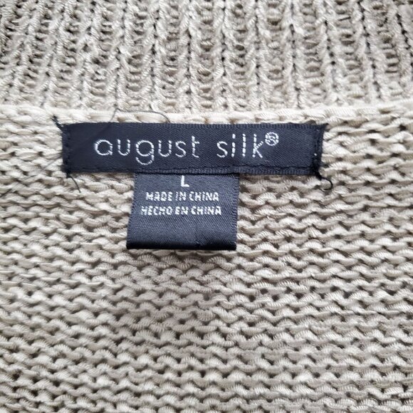 August Silk Women's Tan Short Sleeve Large Button Acrylic Ribbon Knit Cardigan L - Picture 4 of 6